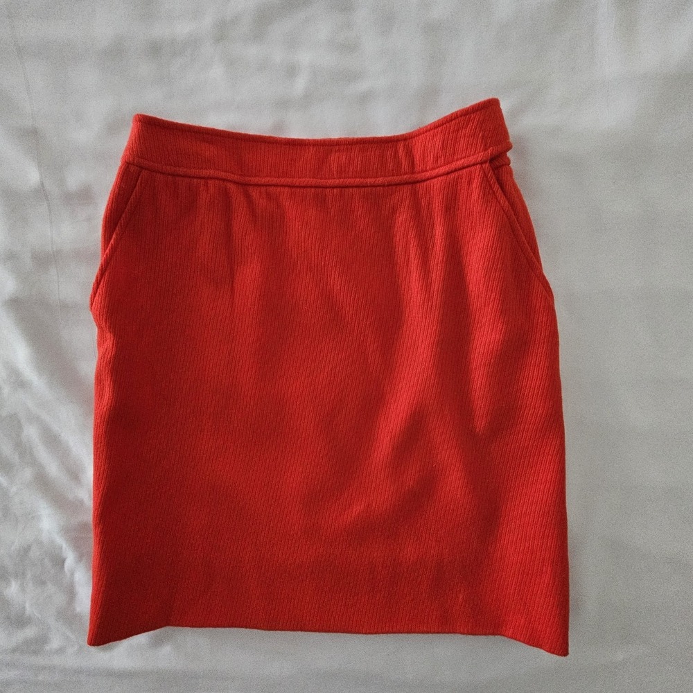 Vtg‎ MAJESTIC Red Wool Skirt Ribbed Pockets 28" Waist